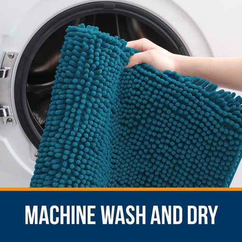 OLANLY Bathroom Rugs 30x20, Extra Soft Absorbent Chenille Bath Rugs, Rubber Backing Quick Dry, Machine Washable Bath Mats for Bathroom Floor, Tub and Shower, Home Decor Accessories, Peacock Blue