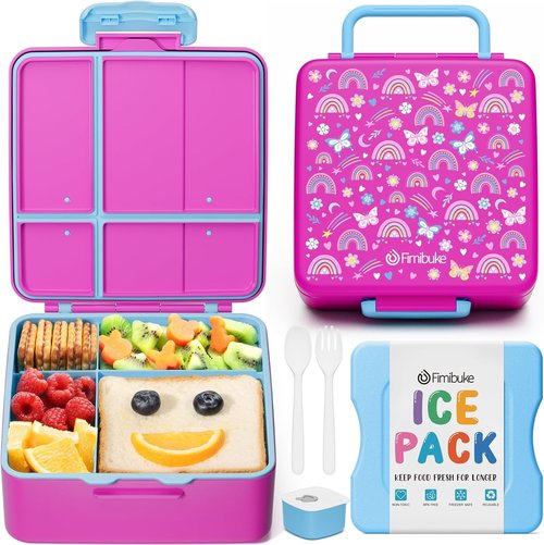 Fimibuke Bento Box - Leak-Proof Lunch Container with Ice Pack | BPA-Free, 4 Compartments, Dishwasher Safe