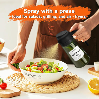 Skiennix 2-in-1 Glass Oil Sprayer & Dispenser - 16oz Olive Oil Bottle for Cooking & Air Fryer Accessories (White & Dark Green)