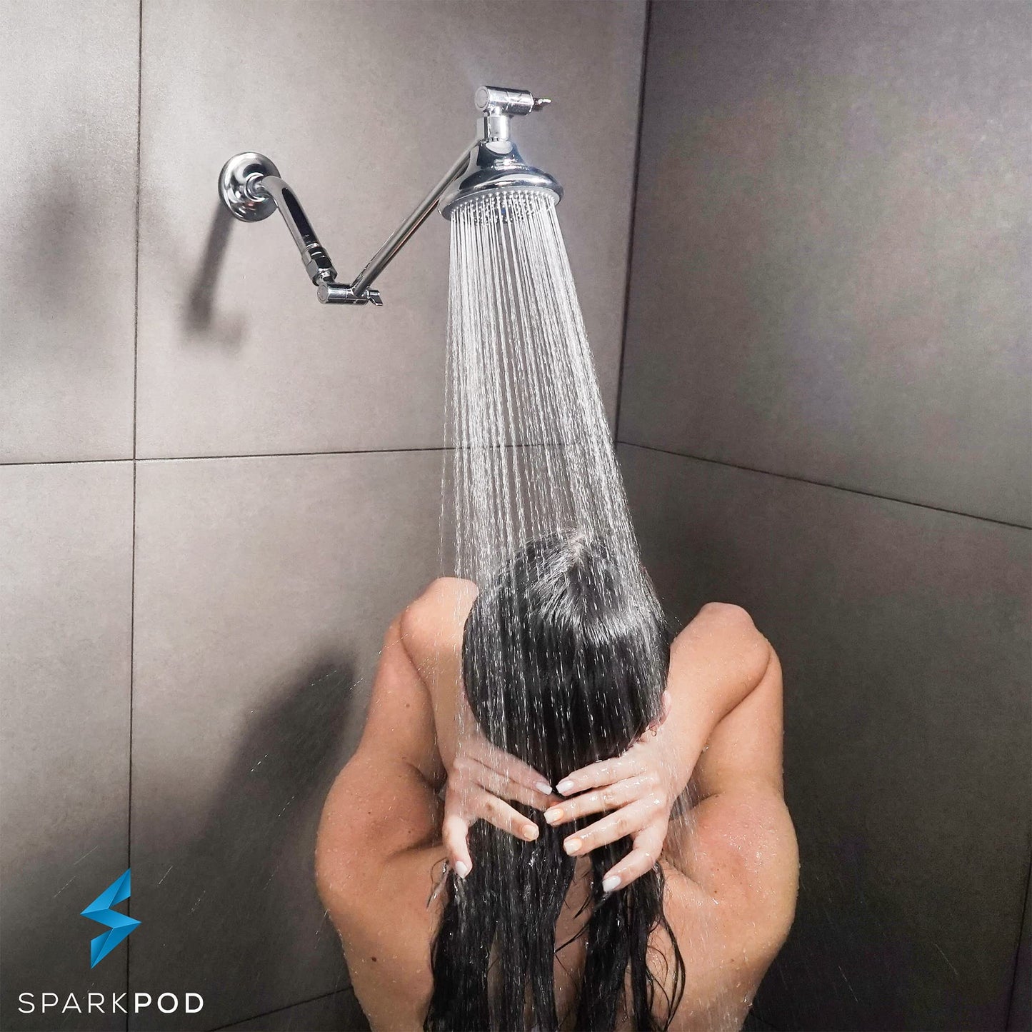 SparkPod 11" Solid Brass Shower Head Extension Arm - Flexible Height & Angle Adjustable Shower Arm Extension for Rain Showerheads with Sturdy Lock - Universal Pipe Connection (Luxury Polished Chrome)