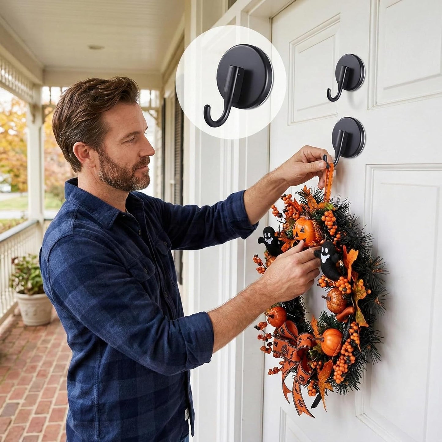Skiennix Wreath Hanger Suction Hooks - 2 Pack Black Suction Cups for Glass & Metal | Versatile Wall Hooks for Towels & Holiday Decor