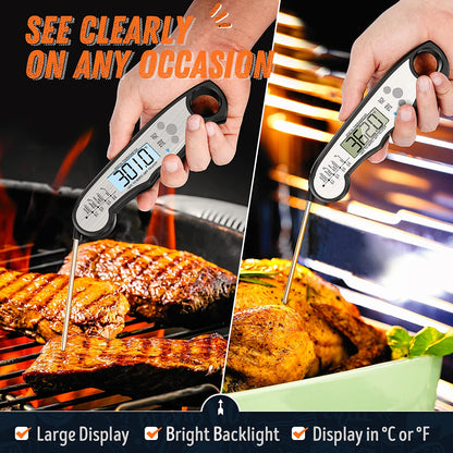 Skiennix Digital Meat Thermometer - Waterproof Instant Read Cooking Tool with Backlight & Calibration for BBQ, Beef, Turkey, Liquids