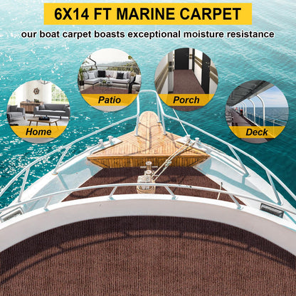 Grefinity Marine Carpet,6 FT x 14 FT Brown Indoor Outdoor Carpet 0.2" Thick Boat Carpet with Water-Proof TPE Backing, Non-Slide Outdoor Marine Carpet Roll for Home, Patio, Porch, Deck