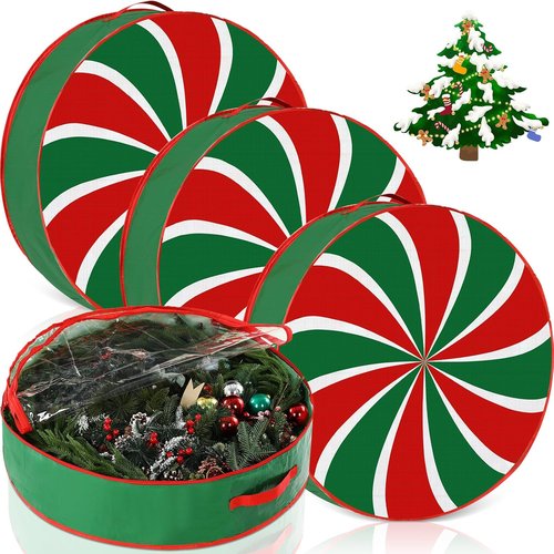 4 Pack Wreath Storage Containers by [Brand Name] - Durable Hard Shell Bags with Dual Zipper | Large Red & Green for St. Patrick's Day