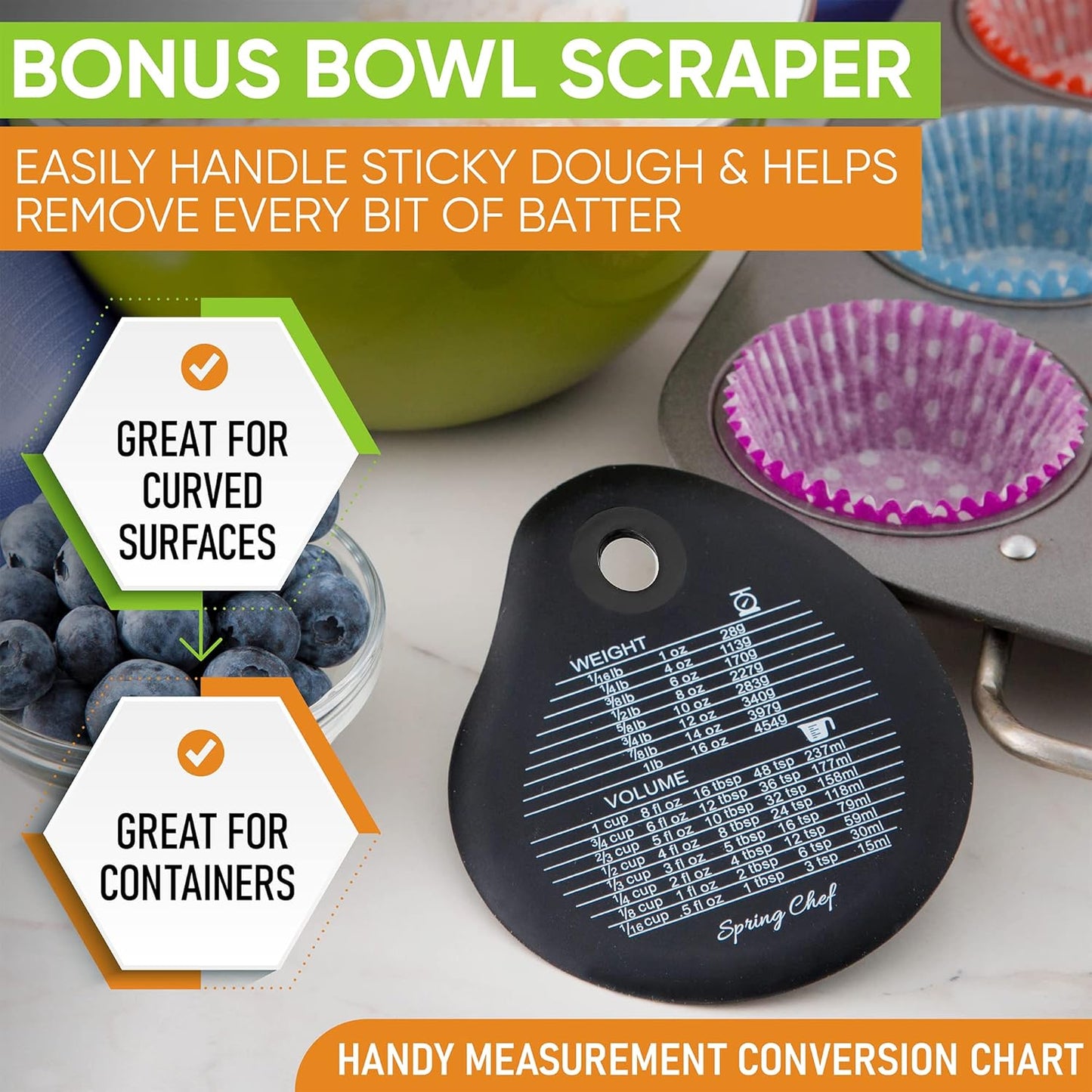 Spring Chef Premium Ice Cream Scoop & Stainless Steel Bench Scraper Set - Black Bundle with Bonus Bowl Scraper