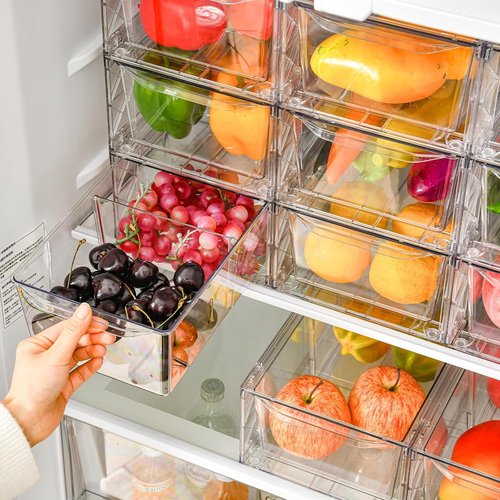 Clemate 6-Pack Clear Pantry Organizers - Stackable Kitchen Storage Bins with Handles for Easy Assembly