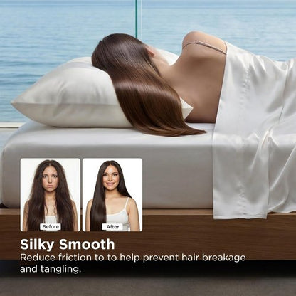 Bedsure Cooling Pillow Cases - Softer Than Silk Queen Set of 2 | Hydrating 3% HA & Ceramides, White