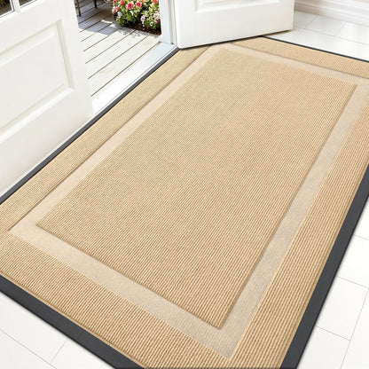 OLANLY Front Door Mat Indoor Outdoor Entrance, Waterproof All-Season, All-Weather Doormat, Sturdy Natural Rubber, Fade Resistant, Low Profile, Easy Clean Patio Porch Entryway Mat, 59x30, Beige