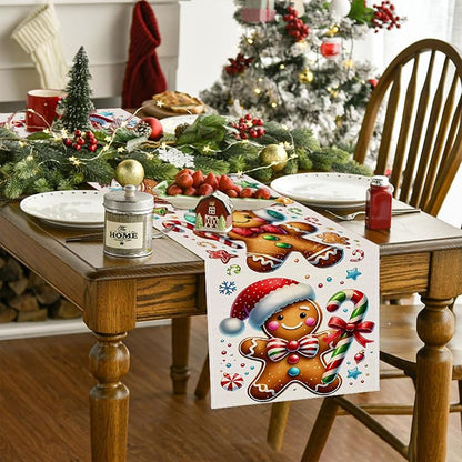 Ging erbread Man Christmas Table Runner 13x72 Polyester Red Green Victorian