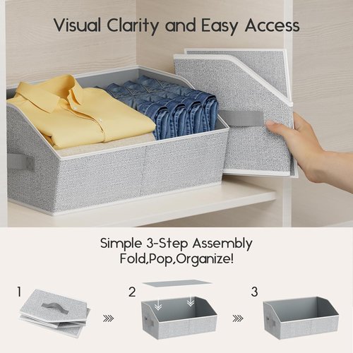 Homsorout Large Closet Organizers - 8 Pack Foldable Fabric Baskets with Handles | Light Grey Storage Solution