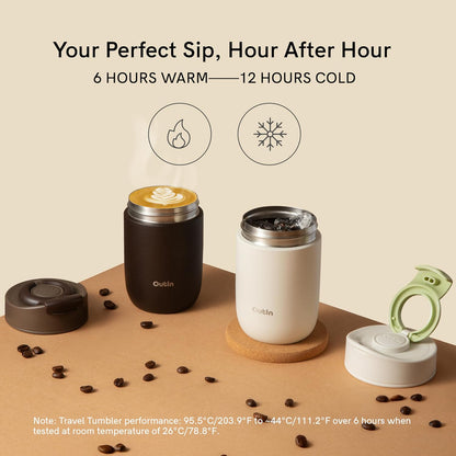 OutIn Travel Tumbler - Insulated 12 oz Coffee Mug with Leak-Proof Flip Lid | Sand White