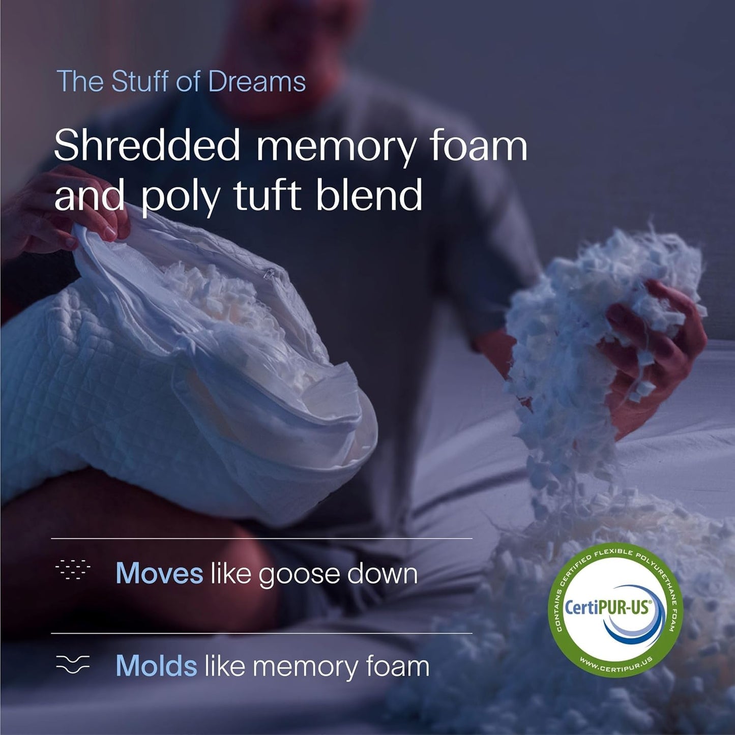 DreamyBlue Signature Pillow - Adjustable Loft Shredded Memory Foam for All Sleep Positions | Washable Bamboo Rayon Cover | CertiPUR-US Certified (Queen)
