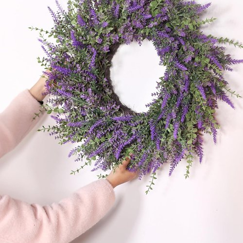 Eucalyptus & Lavender Wreath by Skiennix - 26'' Large Artificial Floral Decor for All Seasons | Purple