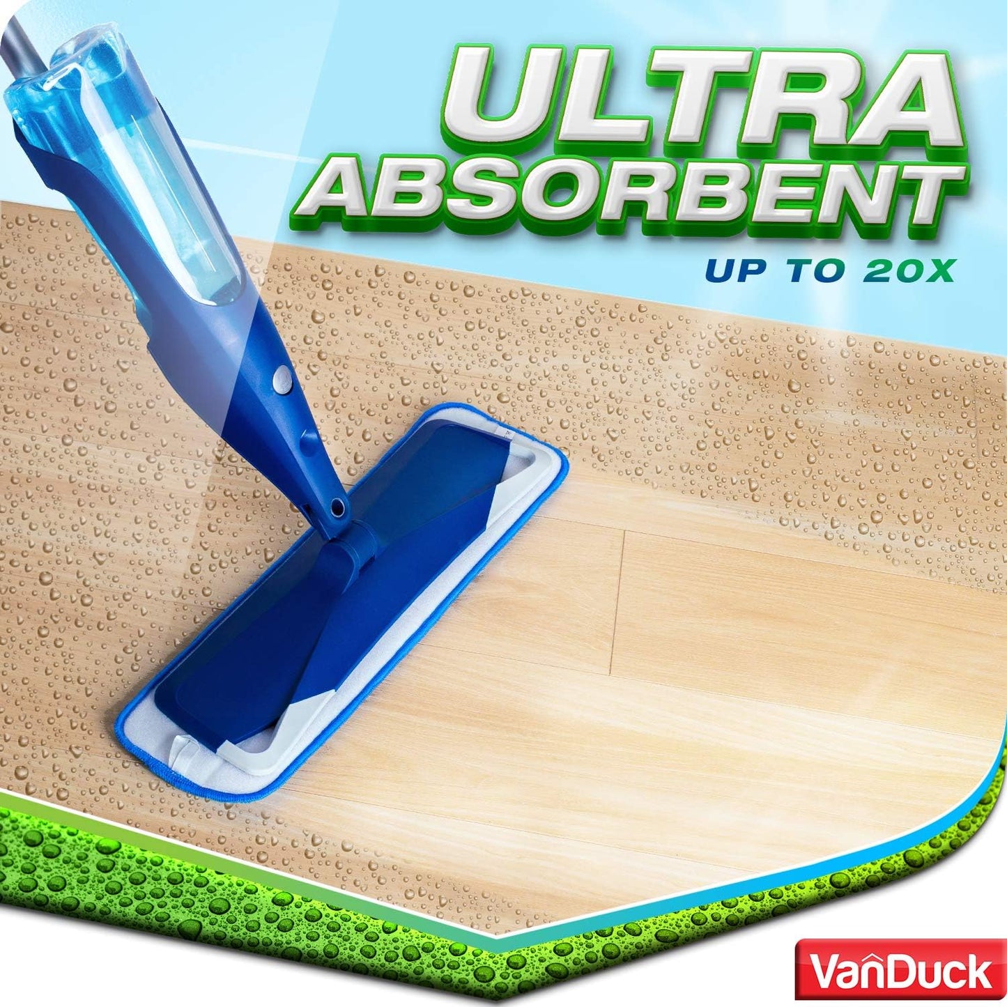 VanDuck Microfiber Mop Pads - 3 Pack Compatible with Bona Mop for 18-Inch Hardwood Floor Cleaning