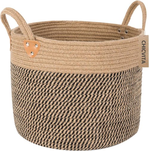 CHICVITA Wicker Laundry Basket - Stylish Storage Solution With Handles | 14" X 14" X 12" for Blankets, Toys, Clothes