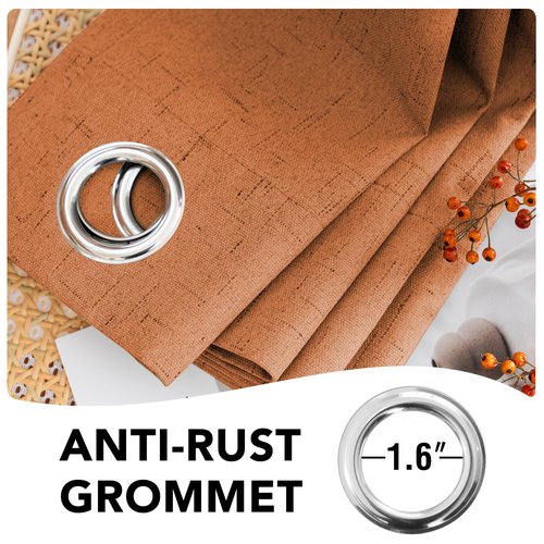 H.VERSAILTEX 100% Blackout Curtains for Bedroom Thermal Insulated Linen Textured Curtains Heat and Full Light Blocking Drapes Living Room Curtains 2 Panel Sets, Orange, 42x84 Inch