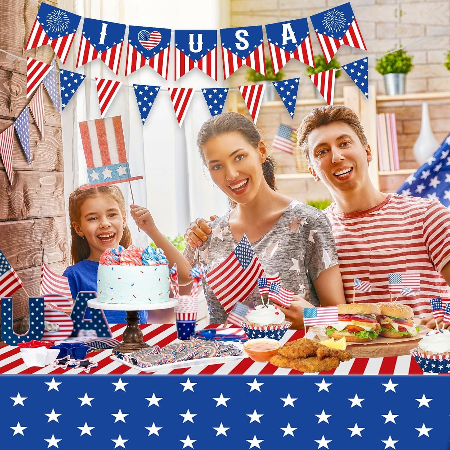 Patriotic 4th of July Tablecloth by [Brand Name] - Disposable Rectangle USA Flag Design, 54" x 108"