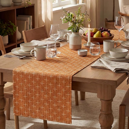 Caramel Cross-Star Textured Table Runner 13x72 Inch - Waterproof Seasonal Kitchen Decor - Artoid Mode (Variation: Caramel 13" x 72")