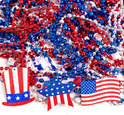 Moon Boat 72PCS 4th of July Accessories - Patriotic Necklaces with Blue, White, and Red Beads for Independence Day Celebrations