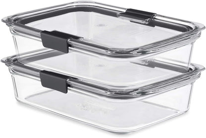 Rubbermaid Brilliance Glass Food Storage Containers - 8-Piece Set, BPA Free & Leak Proof, Clear/Grey