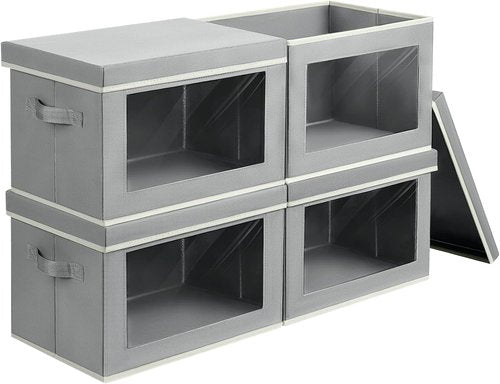 Homsorout Collapsible Storage Bins - 4 Pack Fabric Organizers with Lids & Windows | Grey Closet Cubes