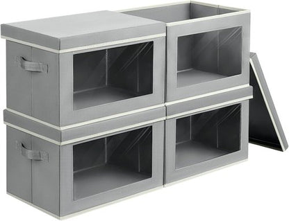 Homsorout Storage Bins - 4 Pack Large Fabric Organizing Cubes with Lids & Handles | Grey