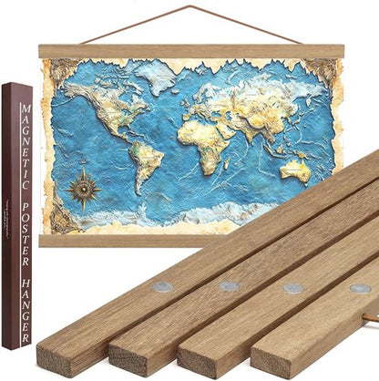 DACRI HOME Magnetic Poster Hanger Frame - Sturdy Teak Wood Design for 24x18, 24x30, 24x36 Prints
