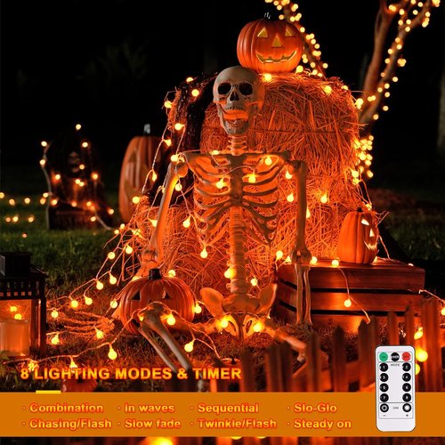 JMEXSUSS 100 LED Orange Globe String Lights - 33ft Battery Operated Fairy Lights with Remote for Indoor/Outdoor Decor