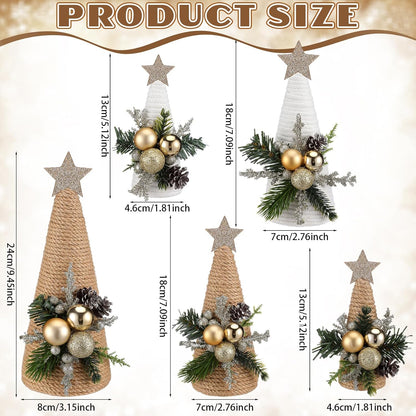 Thyle Christmas Yarn Trees - 5 Pcs Artificial Cone Tree Set with Stars | Festive Tabletop Decor for Holidays