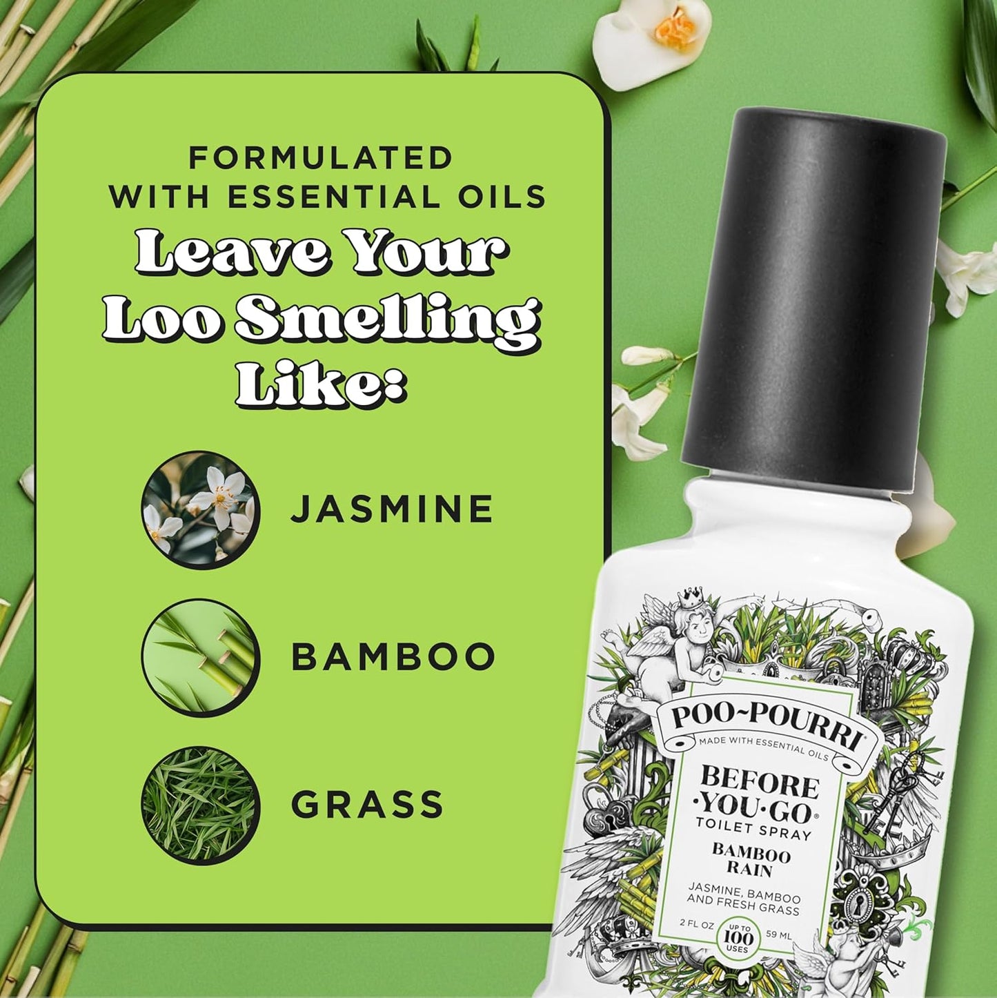 Poo-Pourri Before-You-Go Toilet Spray - Bamboo Rain | 2 Fl Oz, Essential Oil Bathroom Deodorizer, TSA Approved