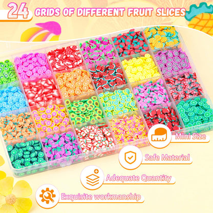 TINKRSTUFF Fruit Slice Polymer Clay Slime Add-Ins - 24-Grid Assorted Fimo Sprinkles for Nail Art & DIY Crafting