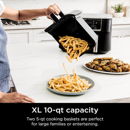 Ninja DZ550 Foodi 10 QT XL Air Fryer - 6-in-1 DualZone with Smart Cook Thermometer & 2 Baskets, Grey
