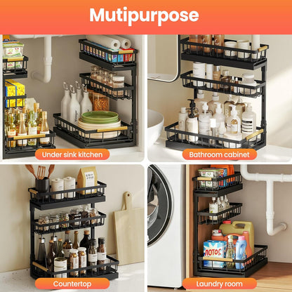 Under Sink Organizer by [Brand Name] - 3 Tier Pull Out Shelf Storage for Bathroom & Kitchen | 2 Pack
