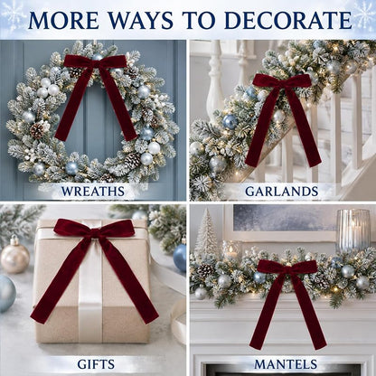 20-Pack Burgundy Velvet Christmas Tree Bows with Wire Backing - 5x7 Inches