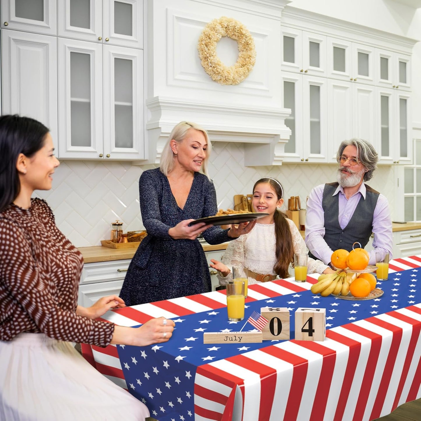 USA Flag Plastic Tablecloth by Premium | 5-Pack Disposable Rectangle Table Covers - 108 x 54 in. for July 4th Parties
