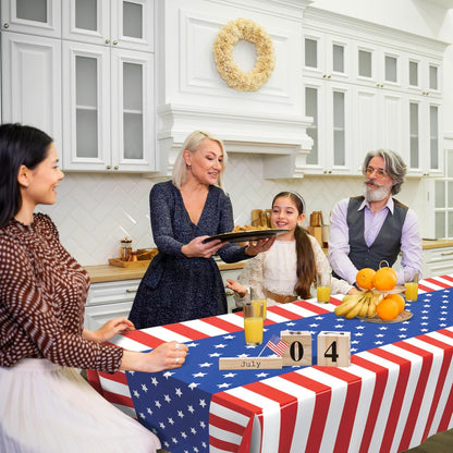USA Flag Plastic Tablecloth by Premium | 5-Pack Disposable Rectangle Table Covers - 108 x 54 in. for July 4th Parties