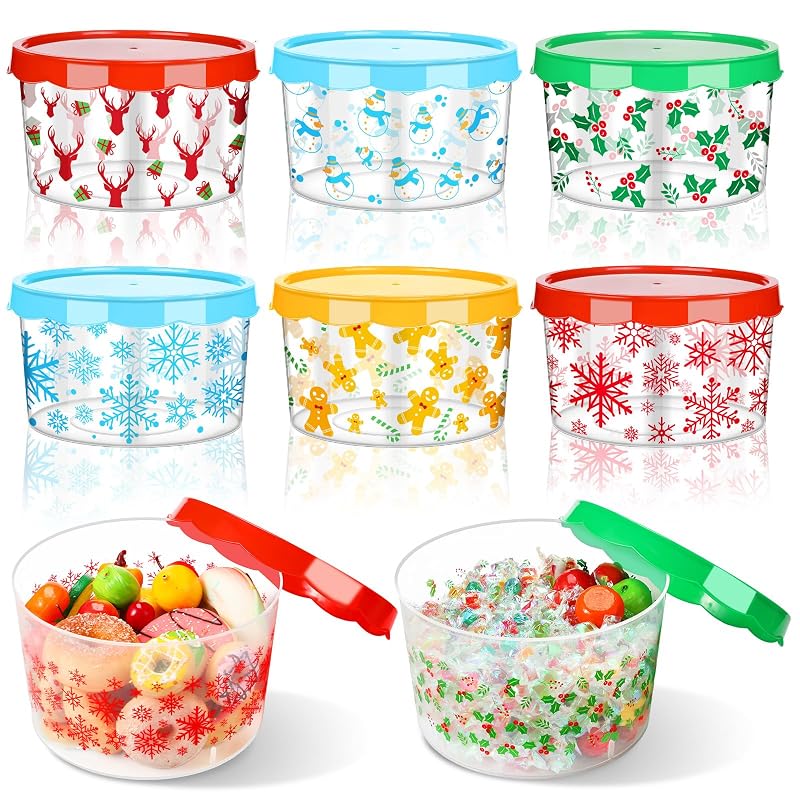 6 Pcs Christmas Cookie Storage Buckets with Lids - Candy Jars Holiday Set