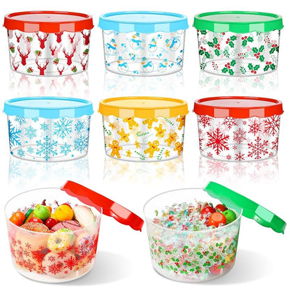 6 Pcs Christmas Cookie Storage Buckets with Lids - Candy Jars Holiday Set