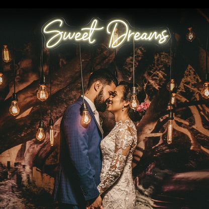 Sweet Dreams Neon Sign Wall Art Decor - 25"x6.4" Sweet Dreams Farmhouse Signs for Hanging Above Bed Wall Decor for Bedroom (Warm White)