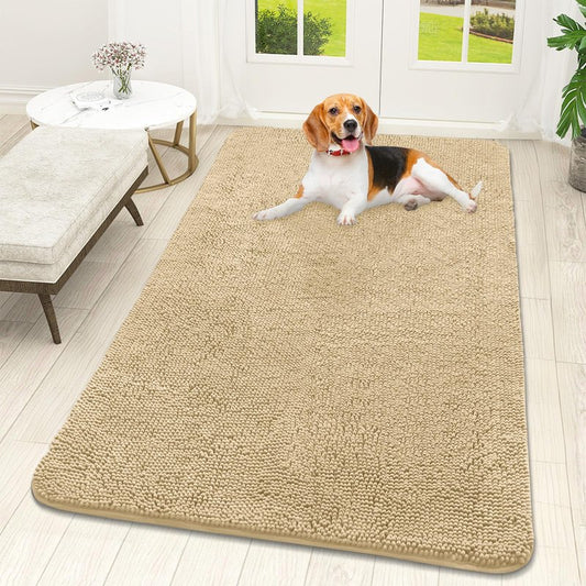 OLANLY Dog Door Mat for Muddy Paws 59x32, Absorbs Moisture and Dirt, Absorbent Non-Slip Washable Doormat, Quick Dry Chenille Mud Mat for Dogs, Entry Indoor Entryway Carpet for Inside Floor, Sand