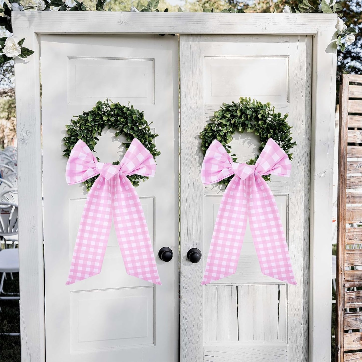 Pink Wreath Sash by [Brand Name] - 2 Cotton Plaid Sashes for Baby Shower Decor | 55.5 Inch DIY Embroidery