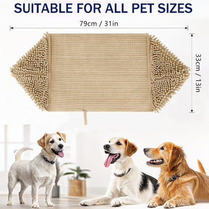 OLANLY Chenille Dog Bath Towel - Ultra Absorbent Quick Dry Plush Towel for Large Dogs & Puppies | 31x13, Beige