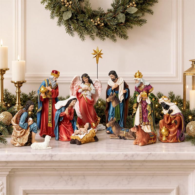 Nativity Sets for Christmas Indoor 13-Piece Display, 5.9 Inch - Variation: 5.9inch