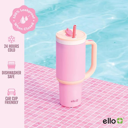 Ello Oasis 40 oz Tumbler - Insulated Stainless Steel Cup with Handle & Straw | 100% Leakproof, Keeps Drinks Cold for 20 Hours, Sunrise Glow