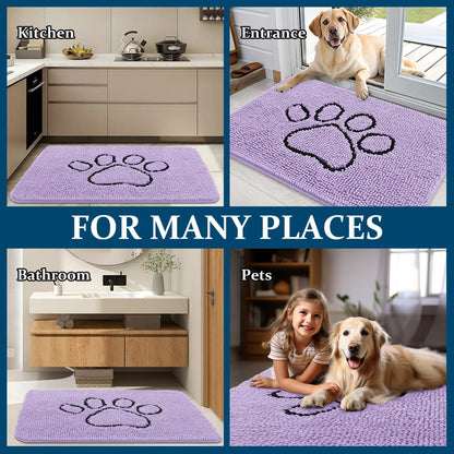 OLANLY Dog Door Mat - Absorbent Non-Slip Mud Mat for Paws | Quick Dry Chenille, 48x30, Lavender