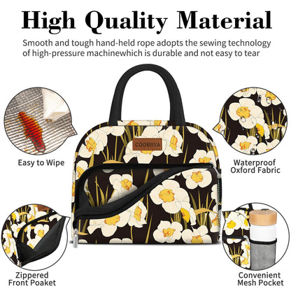 Coobiiya Lunch Bag Women, Lunch Box Lunch Bag for Women Adult Men, Small Leakproof Cute Lunch Tote Large Capacity Reusable Insulated Cooler Lunch Container for Work/Office/Picnic/Travel-Daffodil