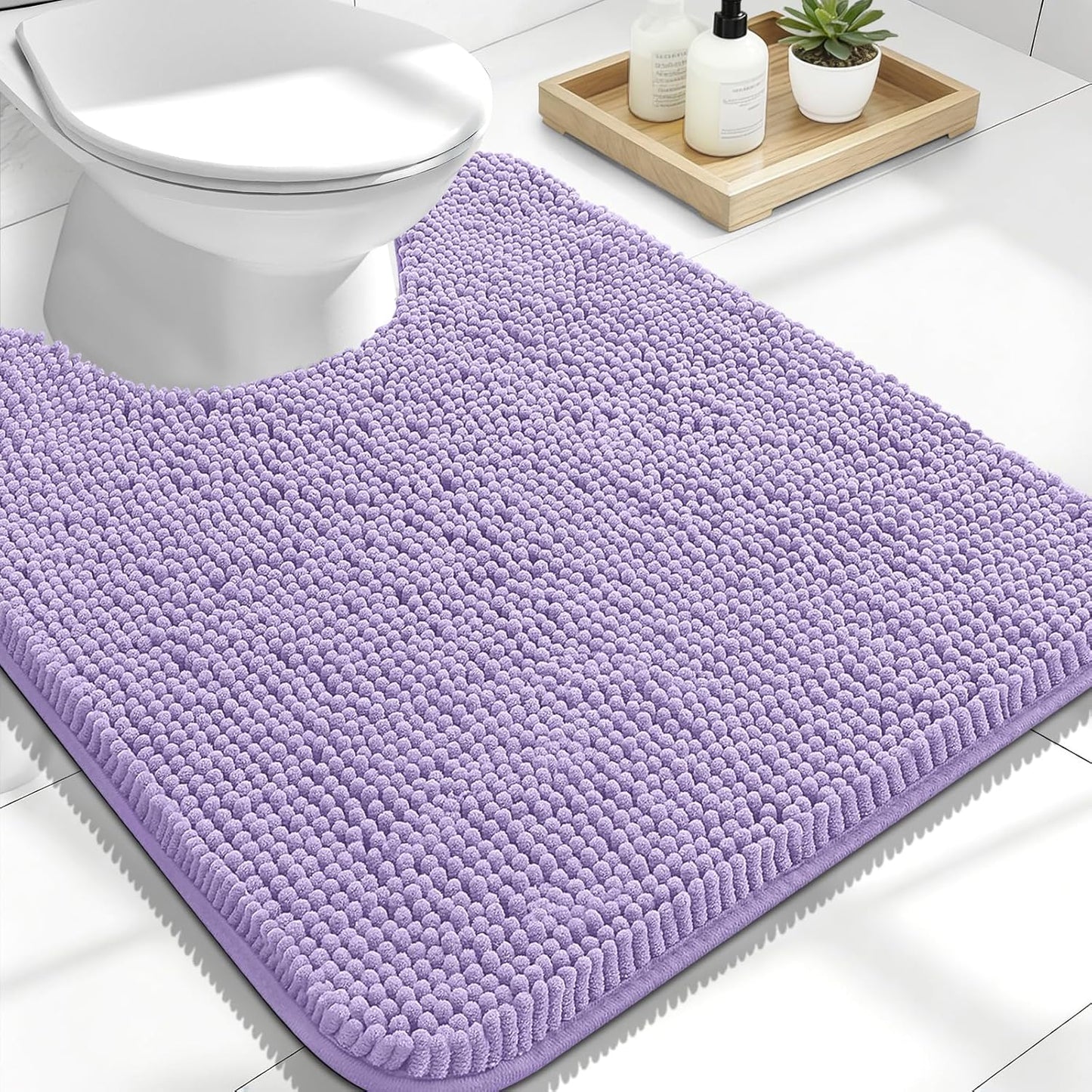 OLANLY U-Shaped Toilet Rugs - Extra Soft Chenille Bathroom Mat, Quick-Dry & Non-Slip, 24x20, Lavender