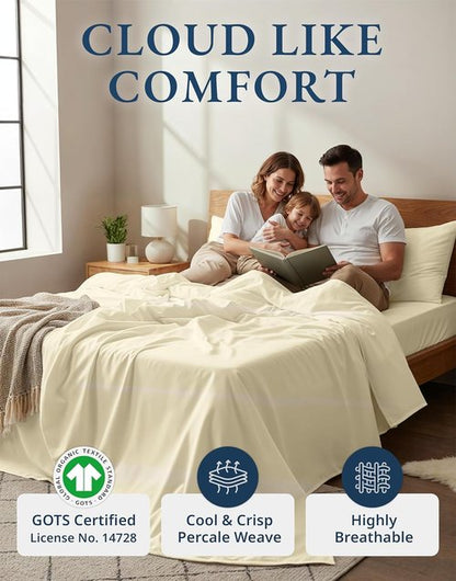 LANE LINEN Twin XL Sheets Set - 100% Organic Cotton Percale, Ultra Soft & Breathable, Fits Mattresses Up to 15" Deep - Natural