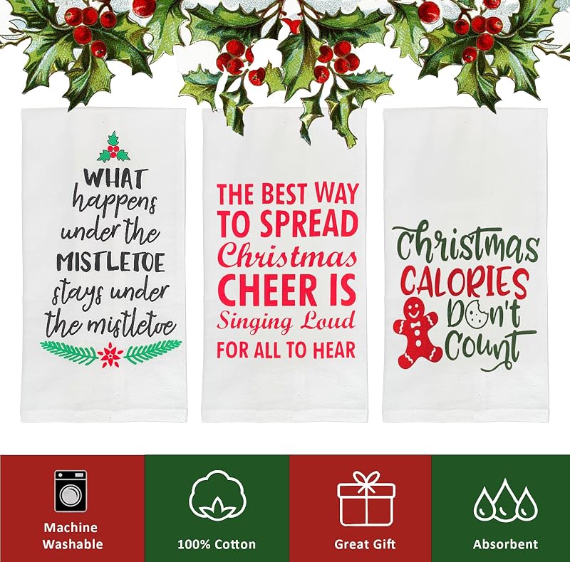 Variation of THIS listing: Funny Christmas 6-Pack Flour Sack Towels – 15 x 25 in 100% Cotton Kitchen towels
