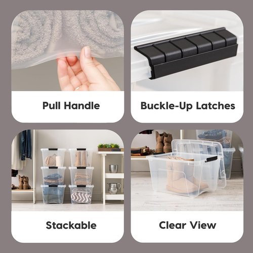 IRIS USA 32 QT Plastic Storage Box - BPA-Free, Stackable Containers with Lids - Clear | 6 Pack